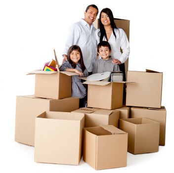 Packed office boxes and equipment ready for commercial relocation